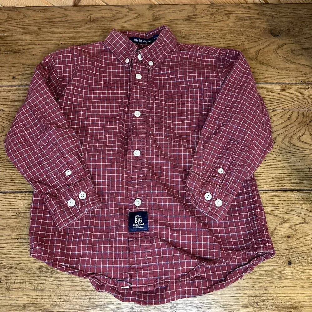 Vintage Kids Gap The Big Oxford Boys XS Button Up Christmas Plaid‎ 100% Cotton